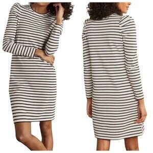 Boden Imogen Breton Striped Shirt Dress size 8 Navy Off White Puff Sleeves